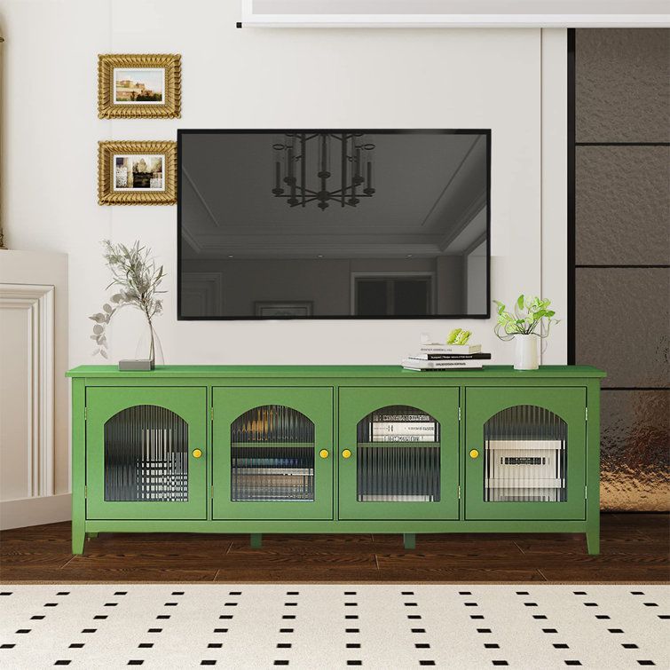 Red Barrel Studio® Alberta 70"l Modern Tv Stand Cabinet With 4 Doors, Wood Wide  Entertainment Center, Glass Doors, Green & Reviews | Wayfair Within Wide Entertainment Centers (Photo 9 of 15)