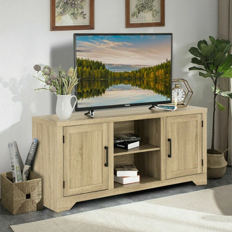 Rustic Tv Stand Entertainment Center Storage Cabinet – Costway Pertaining To Entertainment Center With Storage Cabinet (Photo 14 of 15)