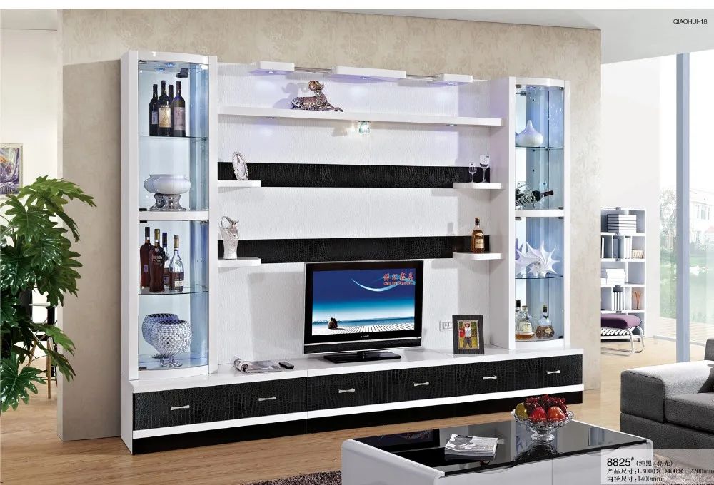 Simple Tv Cabinet Glass Shelf White Paint Modern Brief Tv Wall Unit Tv  Cabinet With Display Cabinet – Aliexpress With Glass Shelves Tv Stands (Photo 13 of 15)