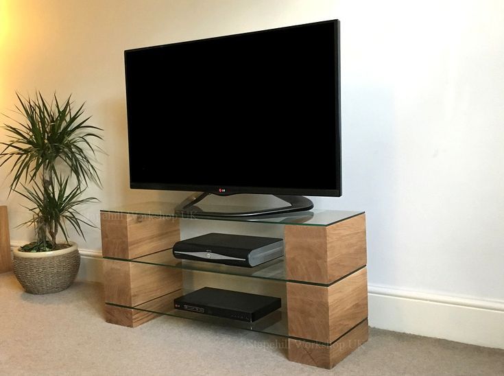 Solid Oak Block Beam Tv Stand With Toughened Glass Shelves, Unique Thick  Chunky Unit | Tv Stand With Glass Shelves, Glass Shelves In Bathroom, Glass  Shelves Regarding Glass Shelves Tv Stands (View 14 of 15)