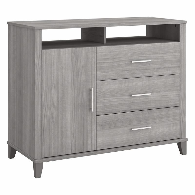 Somerset Tall Tv Stand With Storage In Platinum Gray – Engineered Wood |  Bushfurniturecollection Inside Cafe Tv Stands With Storage (View 10 of 15)