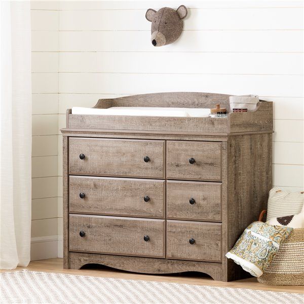 South Shore Furniture 43.5 In Angel Freestanding Changing Table – 6 Drawers  – Weathered Oak 12547 | Rona Inside Freestanding Tables With Drawers (Photo 9 of 15)