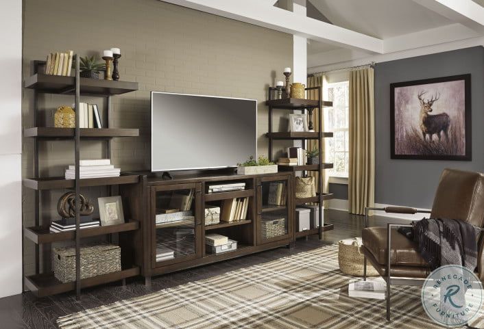 Starmore Brown And Gunmetal 3 Piece Entertainment Center From Ashley |  Coleman Furniture Throughout Walnut Entertainment Centers (View 14 of 15)