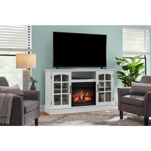 Stylewell Hazeltine 60 In. W Freestanding Media Console Electric Fireplace  Tv Stand In White 150779 – The Home Depot Pertaining To Tv Stands With Electric Fireplace (Photo 12 of 15)