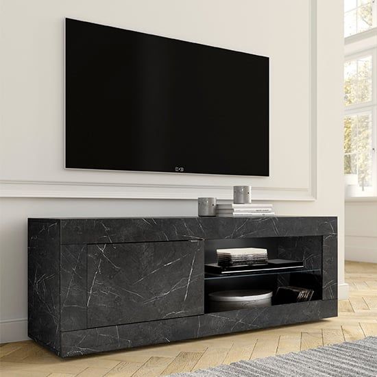 Taylor Tv Stand In Black Marble Effect With 1 Door And Led | Furniture In  Fashion In Black Marble Tv Stands (View 7 of 15)