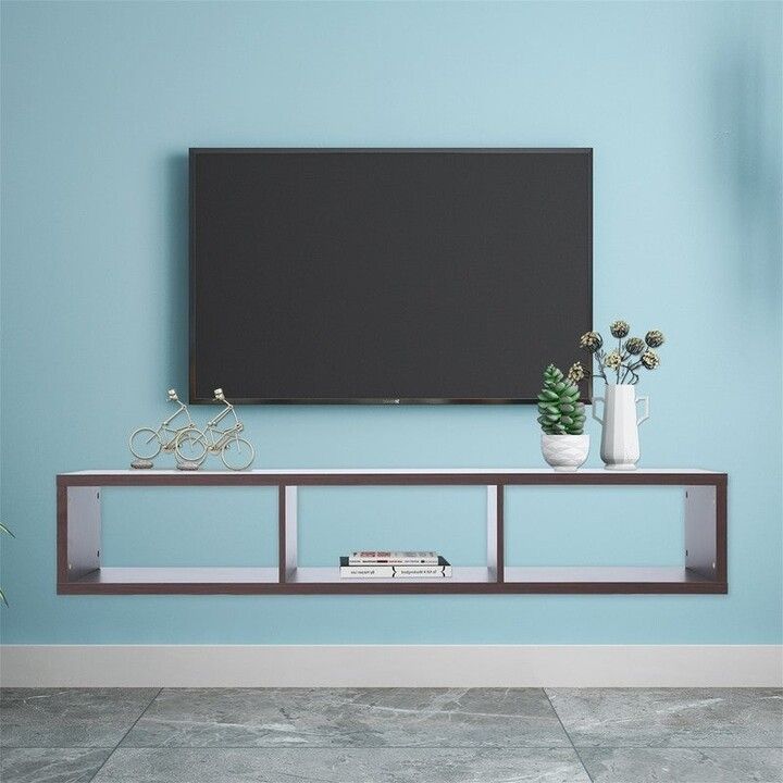 Tiramisubest 60"brown Floating Tv Console, Tv Stands With Shelves –  Shopstyle Intended For Top Shelf Mount Tv Stands (Photo 11 of 15)