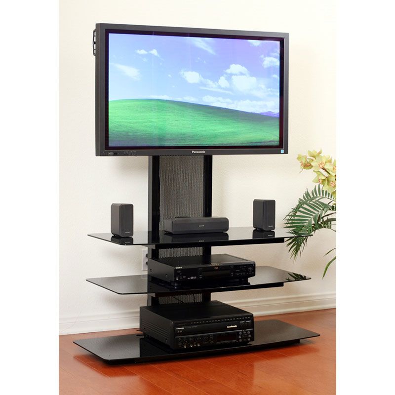 Transdeco Black Glass Tv Stand For 32 80 Inch Screens Td550hb In Stand For Flat Screen (View 4 of 15)