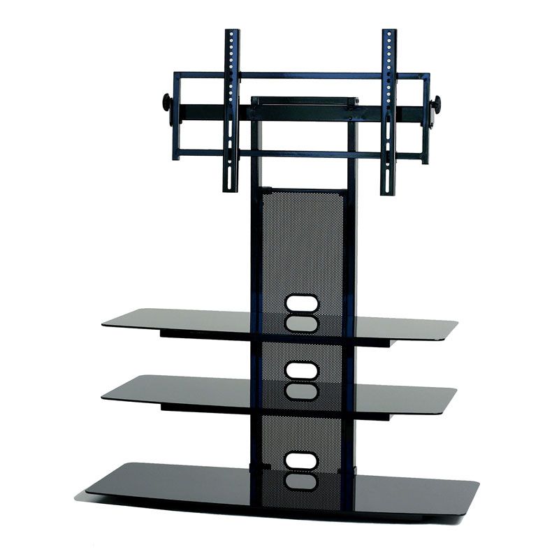 Transdeco Black Glass Tv Stand For 32 80 Inch Screens Td550hb Within Glass Shelves Tv Stands (View 2 of 15)