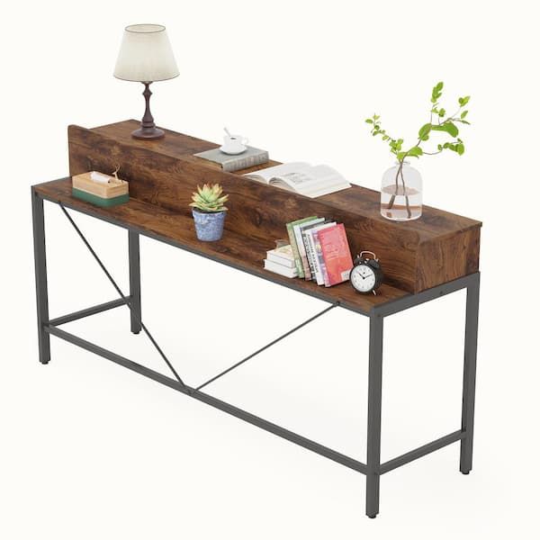 Tribesigns Way To Origin Benjamin Brown 70.9 In. Long Console Sofa Table, 2  Tier Narrow Industrial Behind Couch Bar Table Storage Shelves  Hd Xk00148 Wzz – The Home Depot Intended For Asymmetrical Console Table Book Stands (Photo 13 of 15)