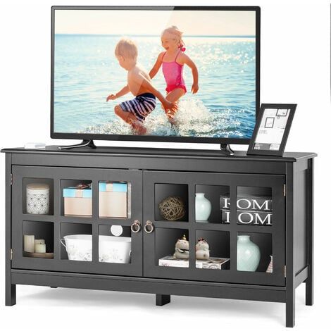 Tv Console Table For Tvs Up To 50'' Modern Tv Stand Glass Door Storage  Cabinet Pertaining To Entertainment Center With Storage Cabinet (View 8 of 15)