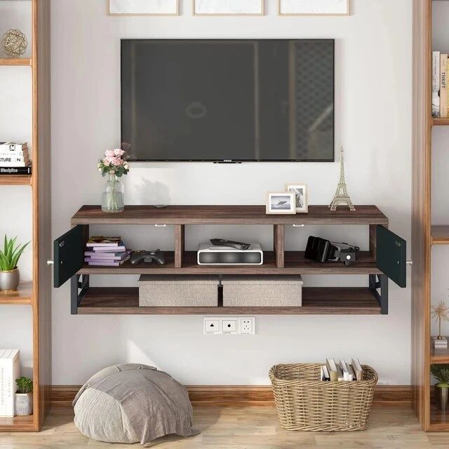 Tv Stand, Mounted Under Tv Floating Shelf With Doors, 3 Tier Entertainment  Center Console Cabinet With Storage For Living Room – Aliexpress Inside Tier Stand Console Cabinets (View 3 of 15)