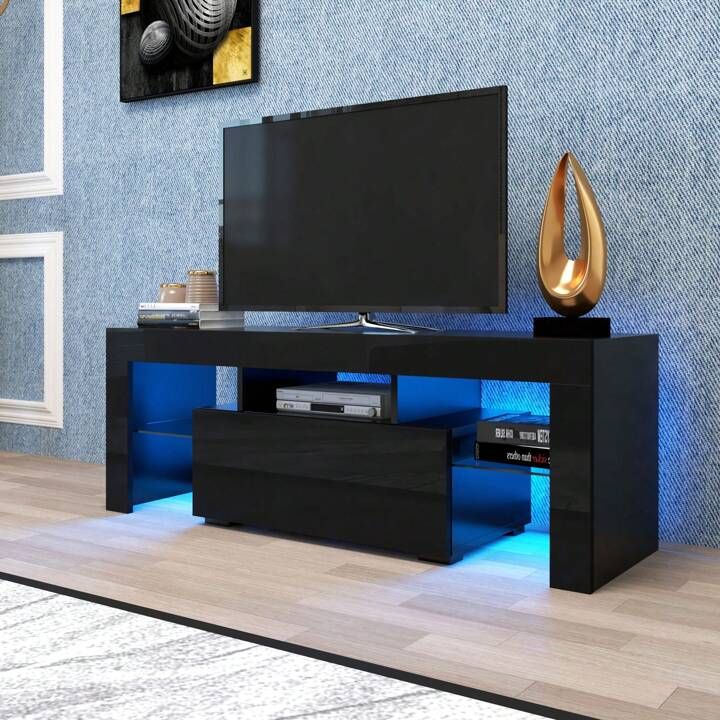 Tv Stand With Led Rgb Lights, Flat Screen Tv Cabinet, Gaming Consoles, Entertainment  Center For 55 Inch Tv Console Table For Lounge Room, Living Room And  Bedroom, Black | Shein Usa For Black Rgb Entertainment Centers (Photo 10 of 15)