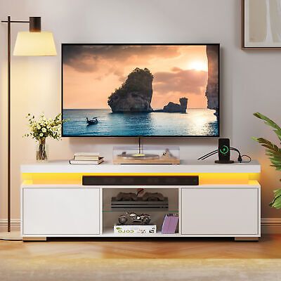 Tv Stand With Power Outlets & Led Lights For 65 Inch Tv Entertainment Center  | Ebay Inside Tv Stands With Led Lights & Power Outlet (View 10 of 15)