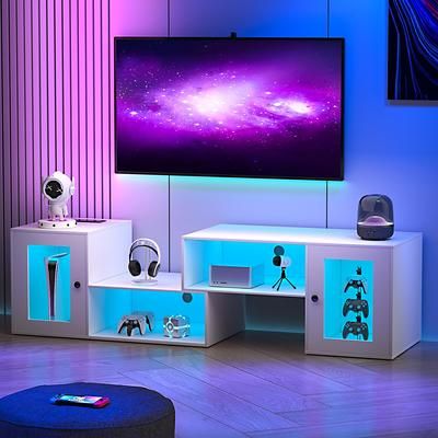 Vecelo Tv Stand With Led Lights & Power Outlets, Storage Shelves, 23 Colors  And 4 Optional Modes – 55 Inches – Yahoo Shopping Throughout Tv Stands With Led Lights & Power Outlet (Photo 7 of 15)