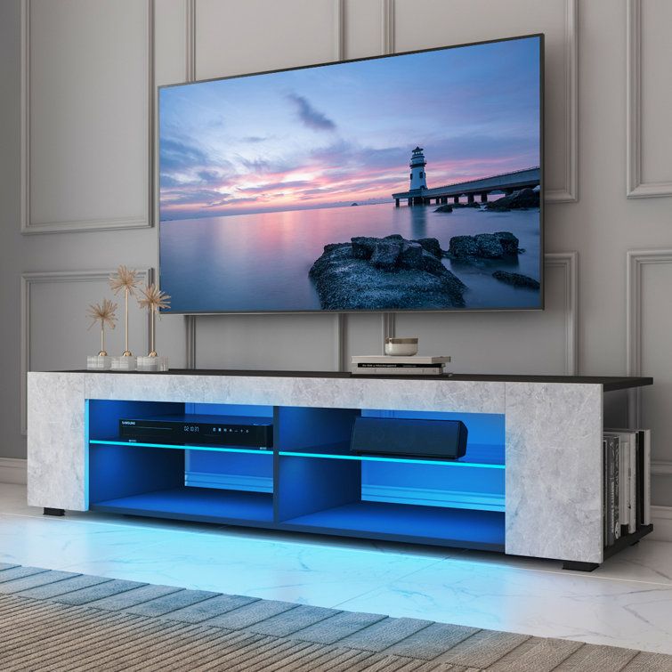 Wade Logan® Jowers 57'' Tv Stand For Tvs Up To 65'', Modern Media Console  With Smart App Controll Rgb Led Lights & Reviews | Wayfair Throughout Rgb Tv Entertainment Centers (View 7 of 15)