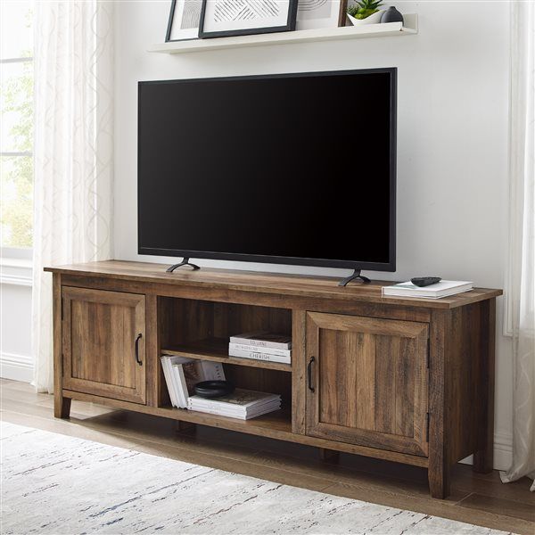 Walker Edison Farmhouse Tv Cabinet – 70 In X 24 In – Rustic Oak Lw70cs2dro  | Rona Within Farmhouse Tv Stands (View 14 of 15)