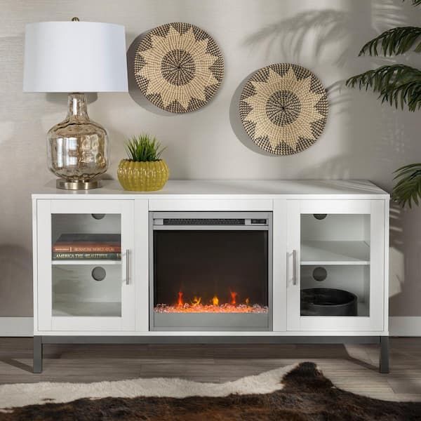 Walker Edison Furniture Company 52 In. Modern Fireplace Tv Stand – White  Hd52fp18avwh – The Home Depot Regarding Modern Fireplace Tv Stands (Photo 6 of 15)