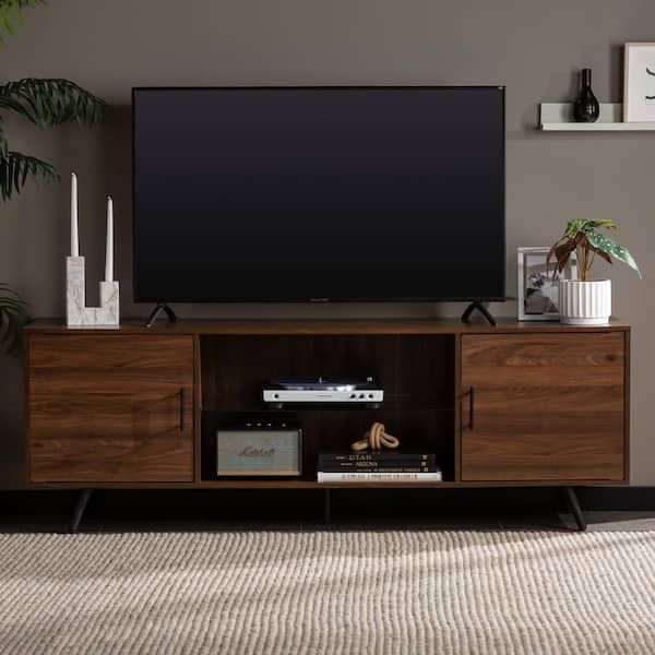 Walker Edison Furniture Company 70 In. Dark Walnut Composite Tv Stand 75  In. With Doors Hd70nordw – The Home Depot With Walnut Entertainment Centers (Photo 4 of 15)