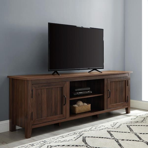 Walker Edison Furniture Company 70 In. Dark Walnut Composite Tv Stand Fits  Tvs Up To 78 In. With Storage Doors Hd8143 – The Home Depot Within Walnut Entertainment Centers (Photo 6 of 15)