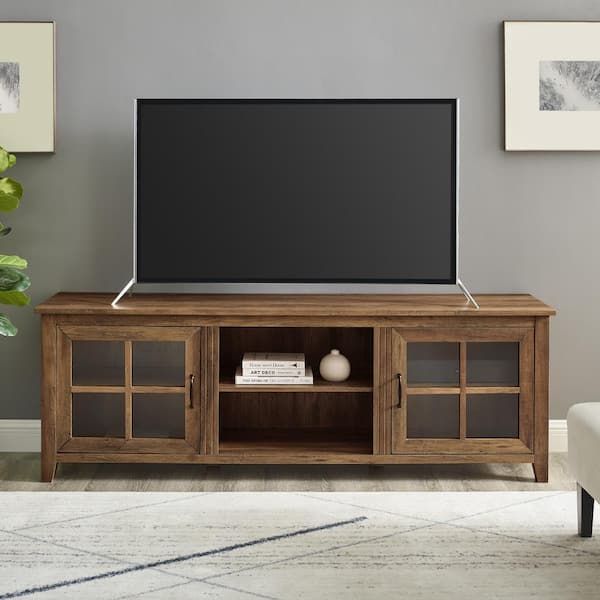Walker Edison Furniture Company 70 In. Rustic Oak Composite Tv Stand 75 In.  With Doors Hd70csgdro – The Home Depot For Farmhouse Tv Stands For 70 Inch Tv (Photo 6 of 15)