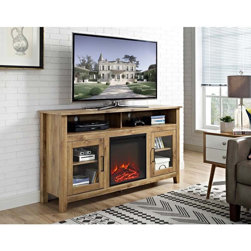 Walker Edison Highboy Fireplace Tv Stand For 60 Inch Screens (barnwood)  W58fp18hbbw Intended For Wood Highboy Fireplace Tv Stands (Photo 6 of 15)