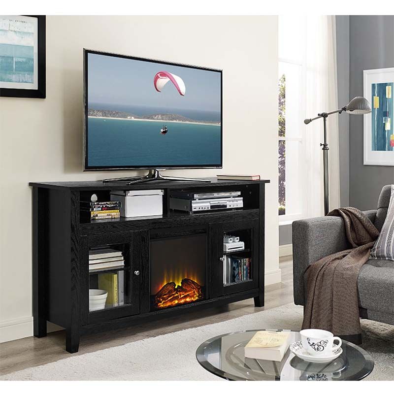 Walker Edison Highboy Fireplace Tv Stand For 60 Inch Screens Black  W58fp18hbbl With Wood Highboy Fireplace Tv Stands (Photo 14 of 15)