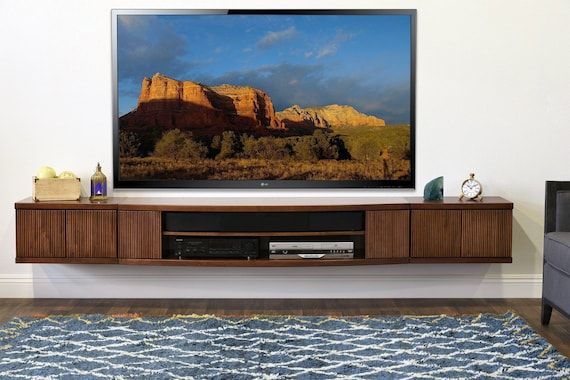 Wall Mounted Floating Tv Stand Entertainment Console Curve 3 Piece Mocha –  Etsy In Wall Mounted Floating Tv Stands (View 3 of 15)