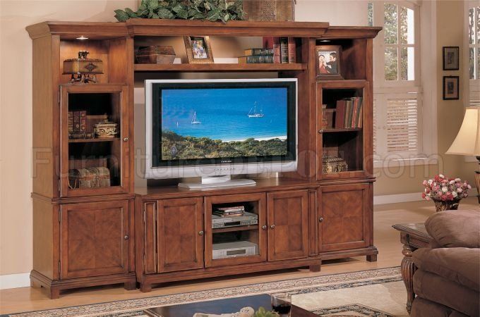Walnut Brown Old Classic Entertainment Center W/lights & Shelves For Walnut Entertainment Centers (Photo 2 of 15)