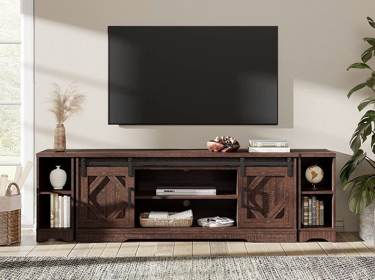 Wampat Modern Farmhouse Tv Stand For Up To 85" Tvs Wood Entertainment  Center With Open Storage For Living Room, Rustic Brown In 2023 | Wood  Entertainment Center, Farmhouse Tv Stand, Modern Farmhouse Within Modern Farmhouse Rustic Tv Stands (View 8 of 15)