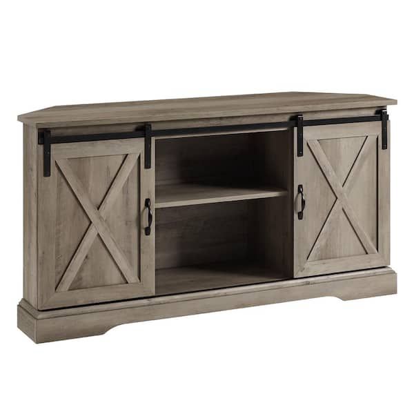 Welwick Designs 52 In. Grey Wash Wood Farmhouse Corner Tv Stand With  2 Sliding Barn Doors Fits Tvs Up To 58 In (View 5 of 15)