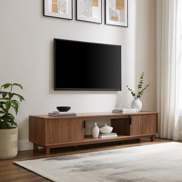 Welwick Designs 70 In. Mocha Wood Mid Century Modern Tv Stand With 2 Reeded  Doors Fits Tvs Up To 80 In (View 5 of 15)