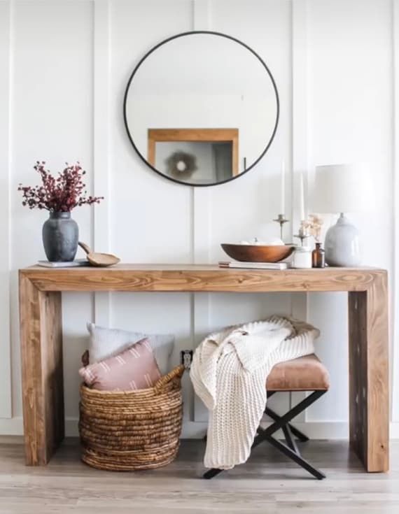 West Elm Inspired Console Table, Real Wood, Entryway Table – Etsy For Asymmetrical Console Table Book Stands (View 2 of 15)