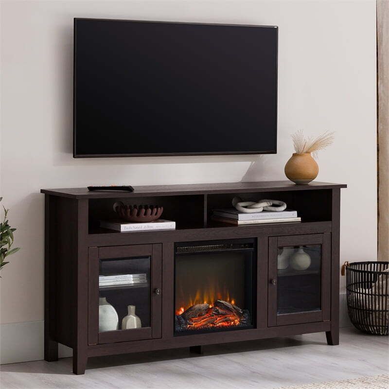 Woven Paths Highboy 2 Door Electric Fireplace Tv Stand For Tvs Up To 65",  Espres | Ebay With Wood Highboy Fireplace Tv Stands (View 10 of 15)