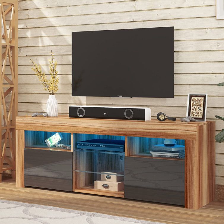 Wrought Studio Catlynn 57"led Tv Stand Television Stands For 55/65" Modern Entertainment  Center With Rgb Led Lights & Reviews | Wayfair Inside Black Rgb Entertainment Centers (Photo 4 of 15)
