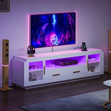 Wrought Studio Elois Led Tv Stand With Cabinet, Drawer And Power Outlet For  Tvs Up To 75" For Living Room | Wayfair In Led Tv Stands With Outlet (Photo 7 of 15)