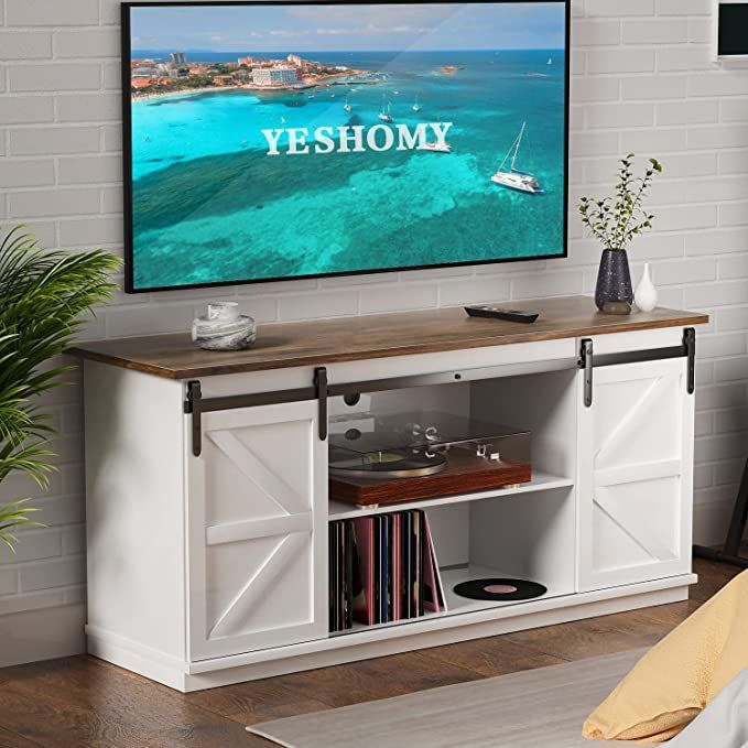 Yeshomy Farmhouse Tv Stand For Televisions Up To 65+ Inch With Sliding Barn  Doors And Storage Cabinets, Entertainment Center Console Table, Media  Furniture For … | Living Room Furniture, Farmhouse Tv Stand, Regarding Barn Door Media Tv Stands (View 15 of 15)