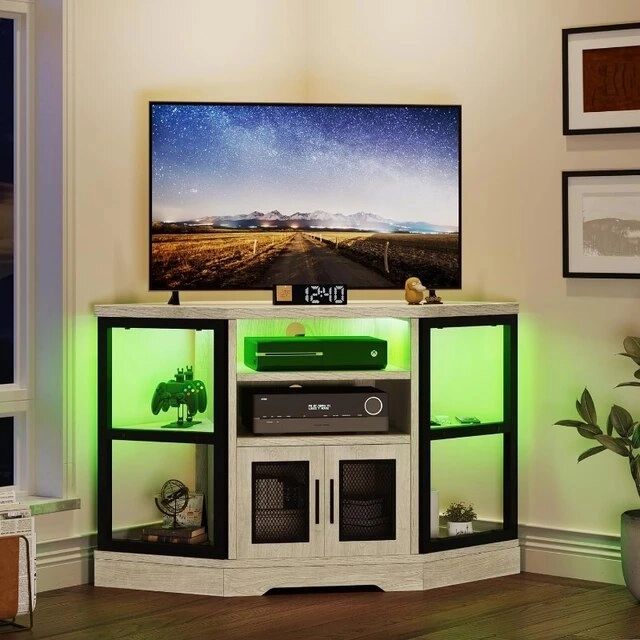 Yitahome Rgb Led Corner Tv Stand For Tvs Up To 55/50 Inch With Power Outlet Pertaining To Rgb Tv Entertainment Centers (View 15 of 15)