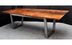 20 Photos Acacia Wood Top Dining Tables with Iron Legs on Raw Metal