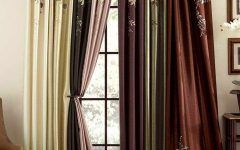 Ofloral Embroidered Faux Silk Window Curtain Panels