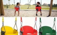 3-person Red with Brown Powder Coated Frame Steel Outdoor Swings