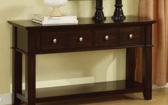 Brown Wood and Steel Plate Console Tables