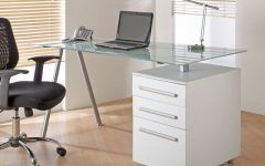 Black Glass and Walnut Wood Office Desks