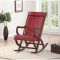 Faux Leather Upholstered Wooden Rocking Chairs with Looped Arms, Brown and Red