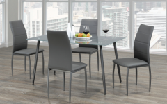 Frosted Glass Modern Dining Tables with Grey Finish Metal Tapered Legs