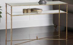 Glass and Pewter Oval Console Tables