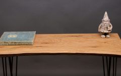Honey Oak and Marble Console Tables